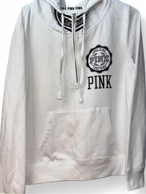 PINK White Logo Half-Zip Hoodie